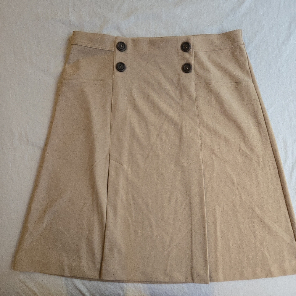 NYCC Beige Tan Flared Midi Skirt with Button Detail Spring
